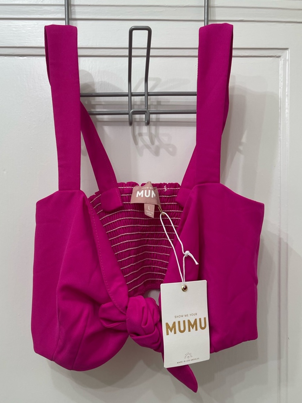 NWT Show me your mumu Cropped tie front with ruching top Size Large